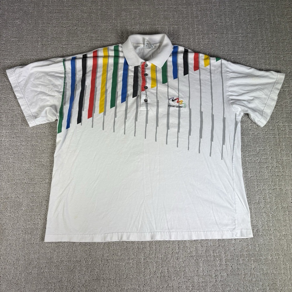 Vintage Sydney 2000 Olympic Games Mens XXL Polo Shirt Multi Color Pattern